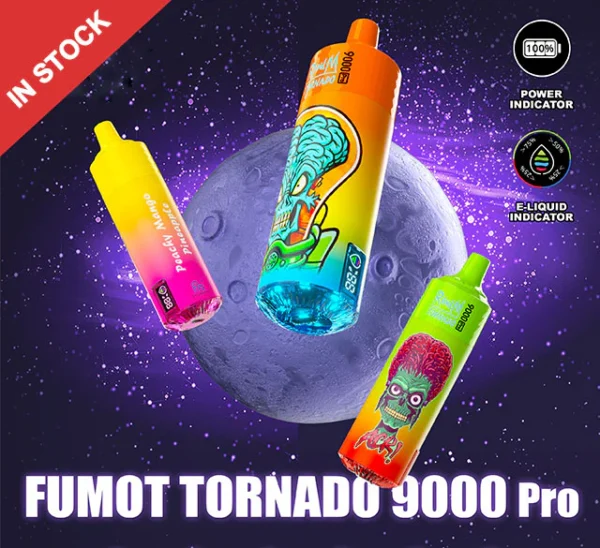 FUMOT RANDM TORNADO 9000 PRO VAPE DEVICE WITH BATTERY AND EJUICE DISPLAY